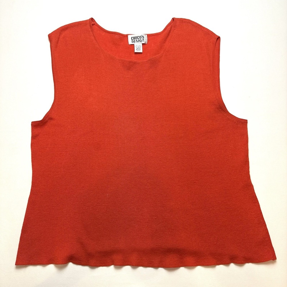 Vintage Chicos Design Womens Tank Top Size 3/XL‎ Orange Linen Blend Sleeveless